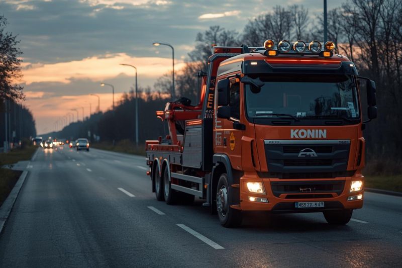 Laweta w Koninie na miejskiej trasie, profesjonalna pomoc drogowa w Koninie i okolicach