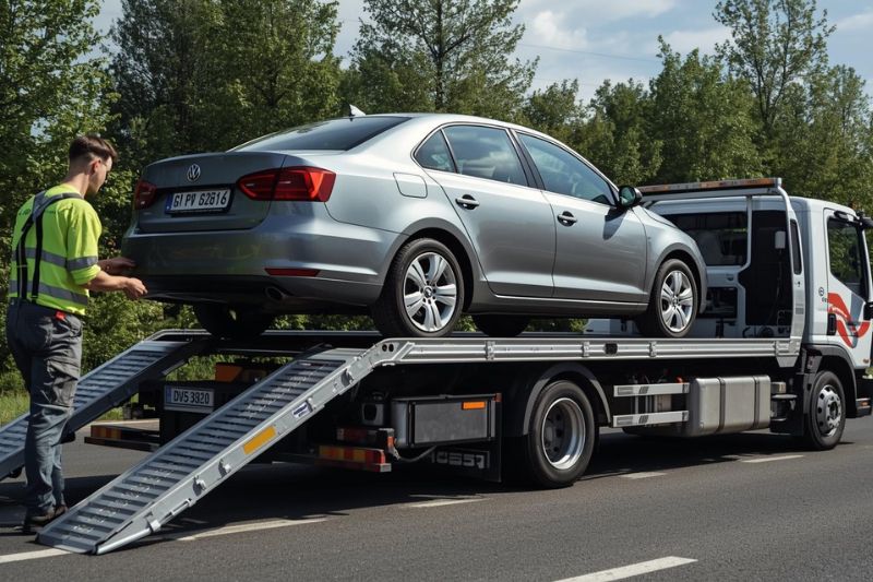 Załadunek auta na platformę, laweta w Koninie i okolicach po usterce lub kolizji